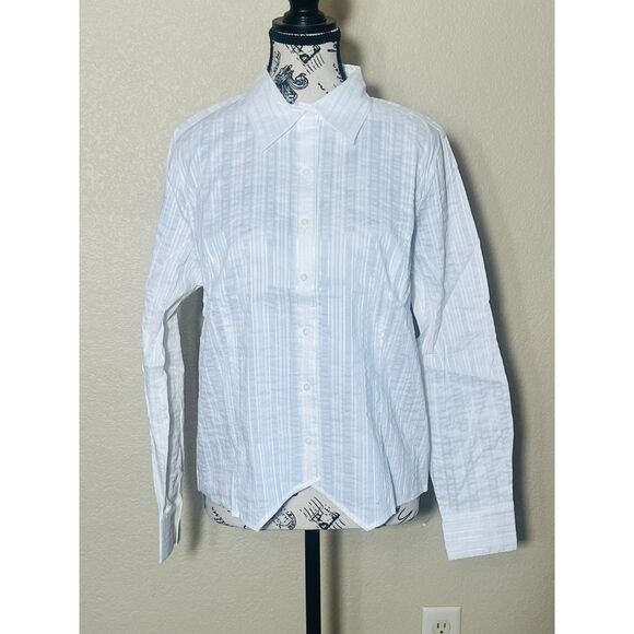 NWT Monterey Bay Women's White Button Up Blouse 12 - Picture 1 of 9